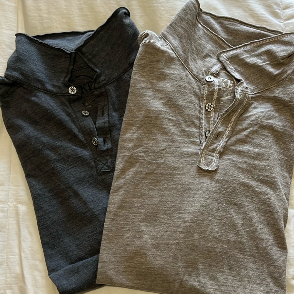 BKE standard fit men's polo in large - 2 pack includes gray/blue and tan